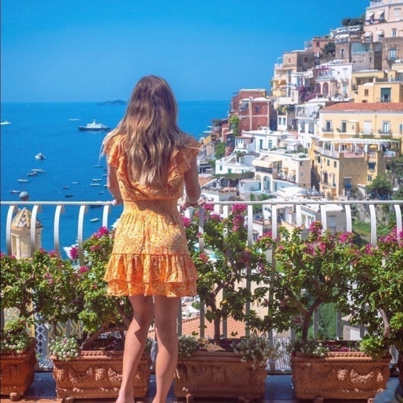 Poupette St Barth mini bandeau dress in yellow bouquet NWT - Picture 1 of 6